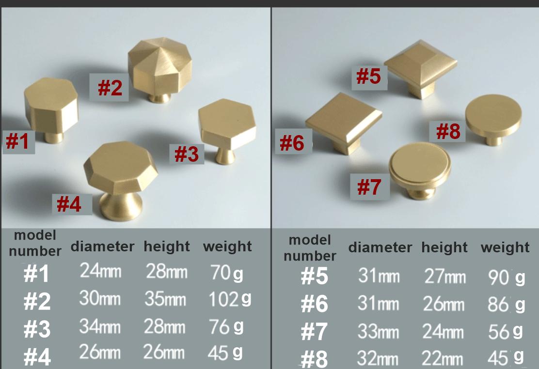 Gold Solid Brass Cabinet Knobs Modern Minimalist Furniture Handles Round Hexagon Square Cone Shapes Kitchen Dresser Closet Decor