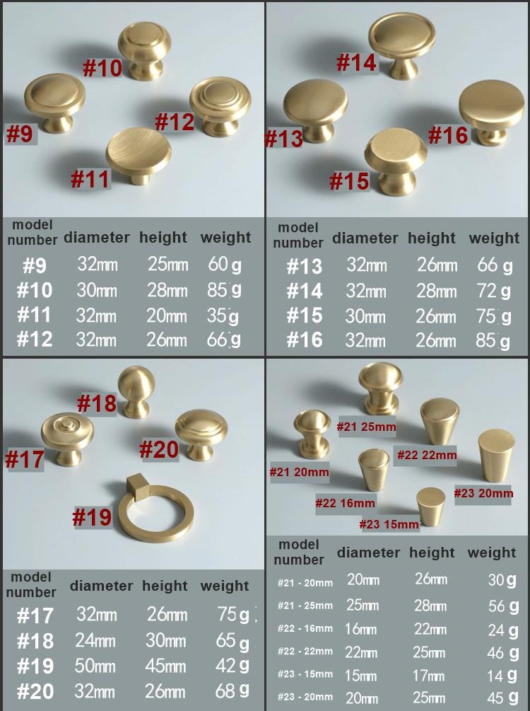 Solid Brass Geometric Cabinet Ring Pulls - Brushed Gold Finish - #3 / 1pc