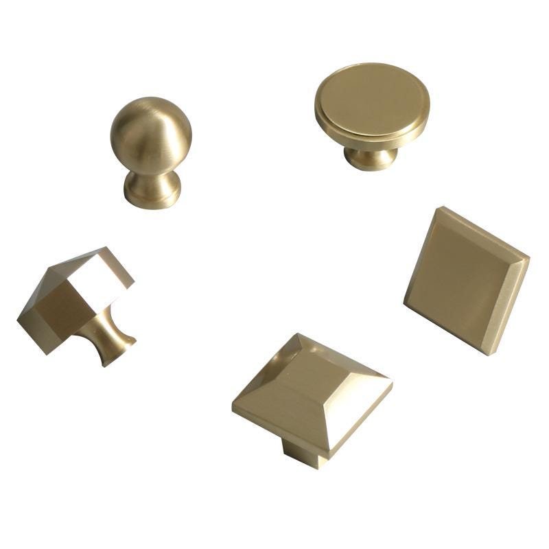 Gold Solid Brass Cabinet Knobs Modern Minimalist Furniture Handles Round Hexagon Square Cone Shapes Kitchen Dresser Closet Decor