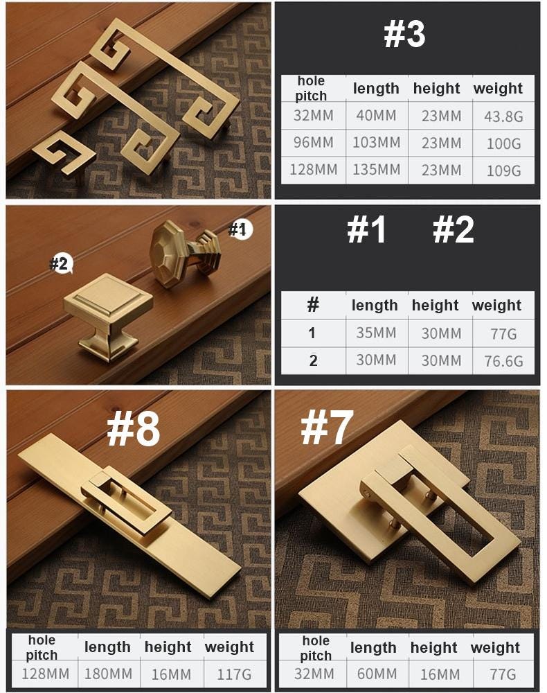 Art Deco Cabinet Solid Brass Pulls Modern Geometric Gold Handles Knobs Luxury Kitchen Closet Dresser Glamorous Furniture Decor