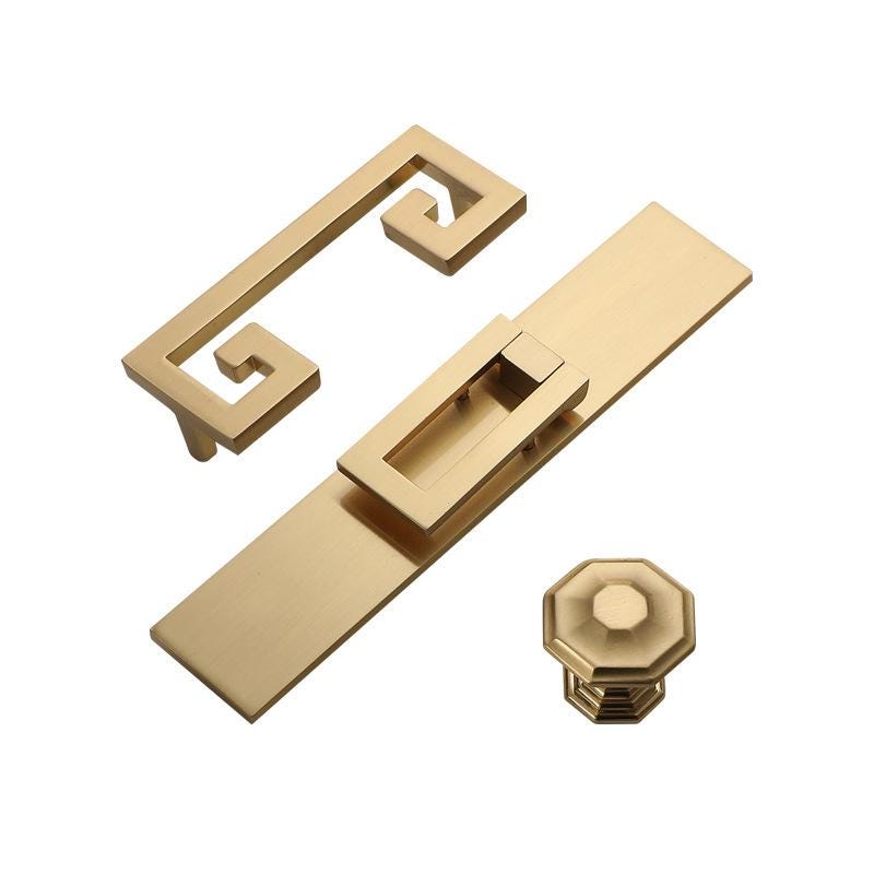 Art Deco Cabinet Solid Brass Pulls Modern Geometric Gold Handles Knobs Luxury Kitchen Closet Dresser Glamorous Furniture Decor