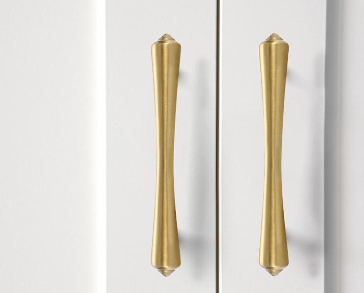 Modern Designer Cabinet Solid Brass Pulls Unique Bronze Gold Black Handles Tapered Silhouette Dresser Closet Kitchen Decor