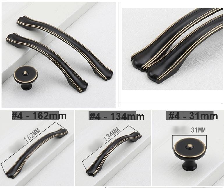 Vintage Black Solid Brass Cabinet Pulls Matte Handles Gold Trim for Kitchen Closet Dresser Modern Classic Industrial Furniture
