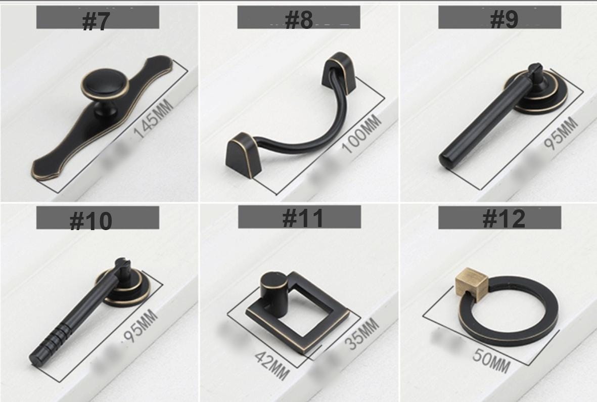 Vintage Black Solid Brass Cabinet Pulls Matte Handles Gold Trim for Kitchen Closet Dresser Modern Classic Industrial Furniture