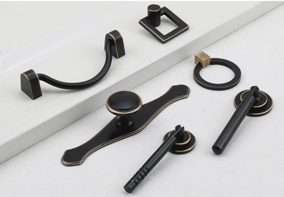 Vintage Black Solid Brass Cabinet Pulls Matte Handles Gold Trim for Kitchen Closet Dresser Modern Classic Industrial Furniture