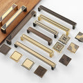 Solid Brass Geometric Cabinet Pulls & Knobs - Antique Bronze Finish - #1 Square - Brass / 1pc
