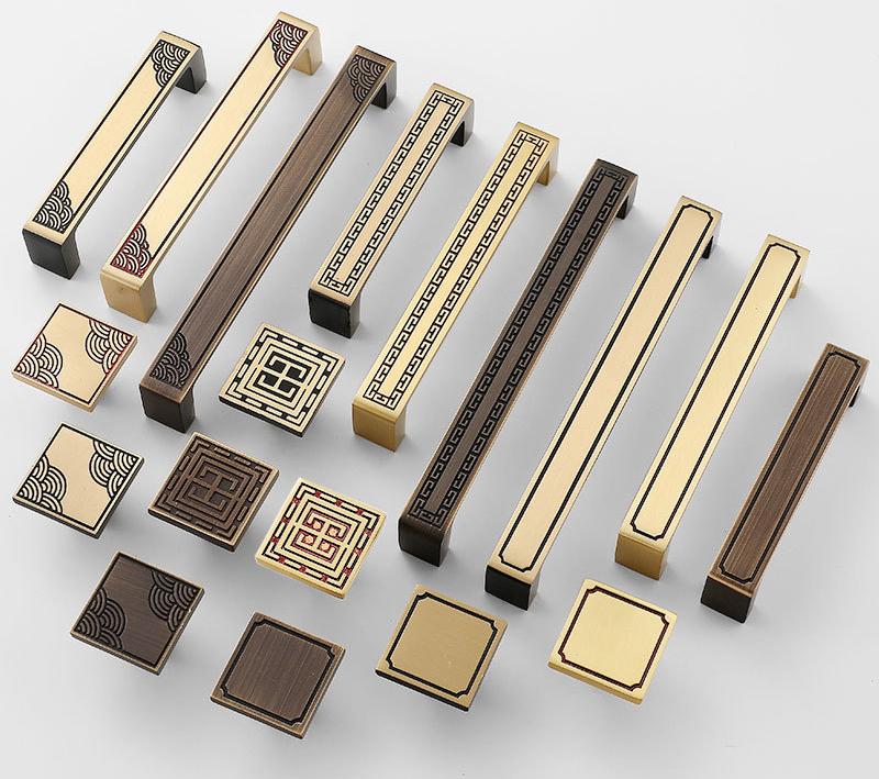 Oriental Cabinet Solid Brass Handles Knobs Geometric Asian Style Brass Gold Brown Drawer Pulls Dresser Wardrobe Closet Furniture Makeover