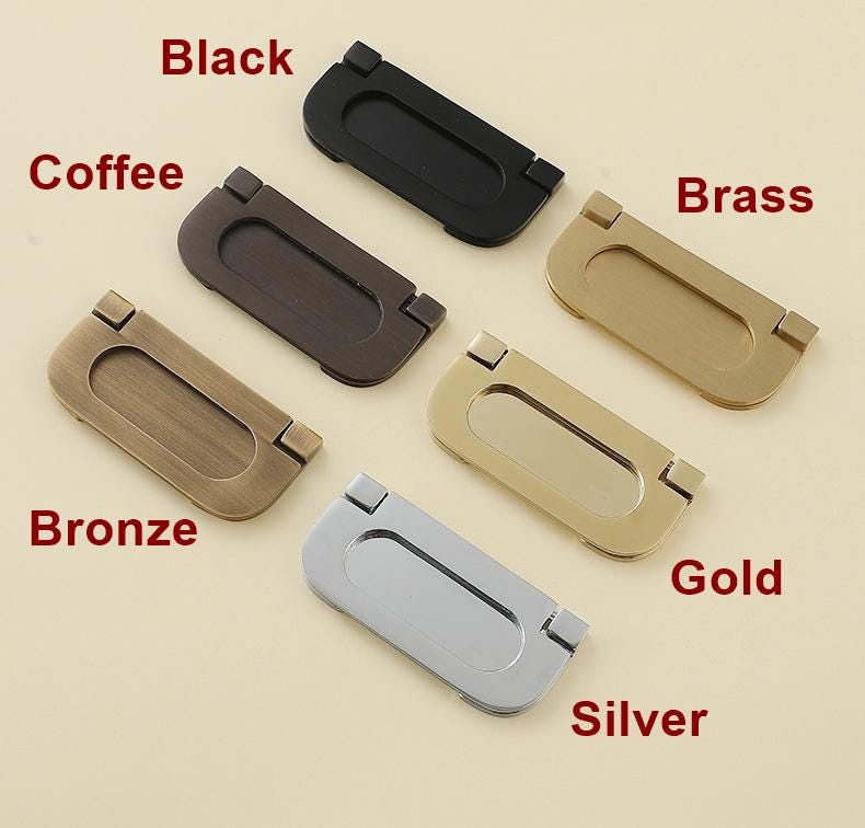 Modern Minimalist Flush Solid Brass Pull Handles Sleek Recessed Drawer Pulls Black Bronze Gold Chrome Cabinets Wardrobes Office Furniture