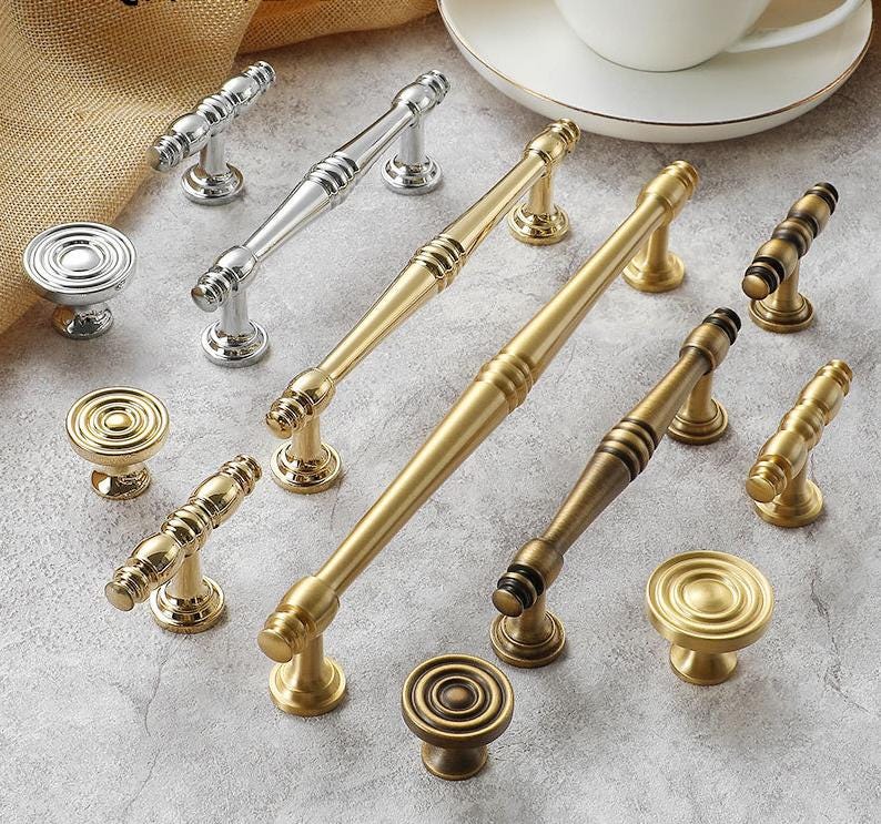 Classic Victorian Solid Brass Cabinet Pull Handles Elegant Gold Chrome Bronze Drawer Knobs Vintage Kitchen Dresser Traditional Furniture