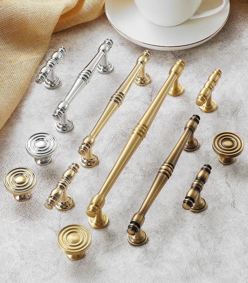 Classic Victorian Solid Brass Cabinet Pull Handles Elegant Gold Chrome Bronze Drawer Knobs Vintage Kitchen Dresser Traditional Furniture