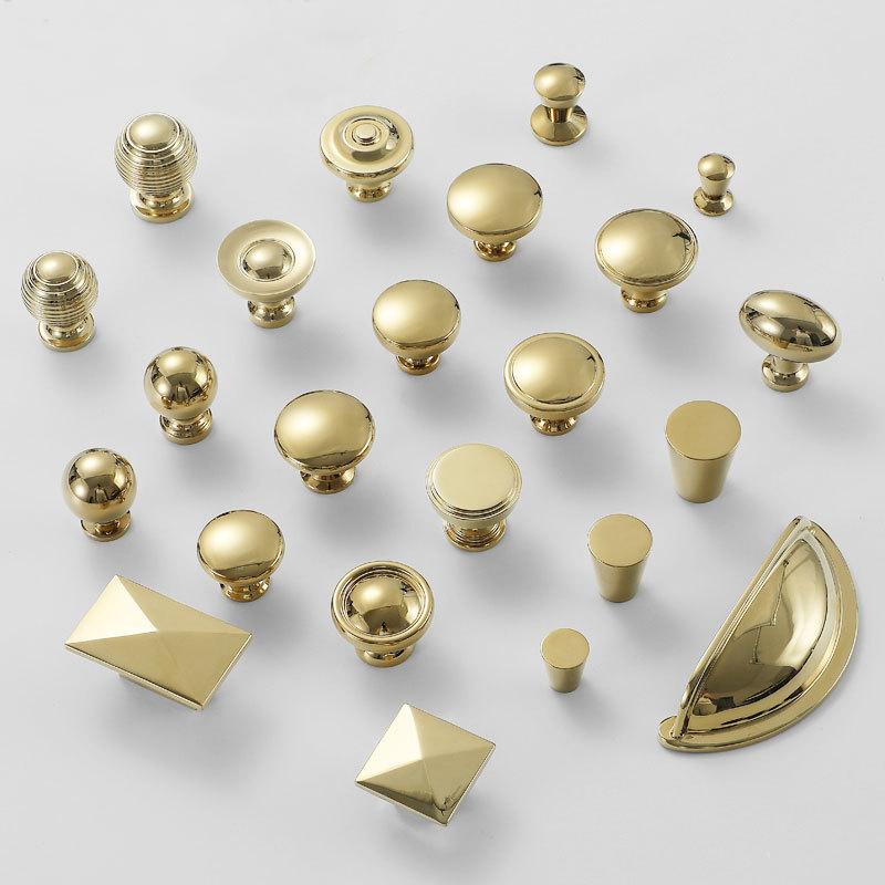 Modern Art Deco Gold Solid Brass Cabinet Knobs Elegant Minimalist Geometric Drawer Pull Handles Kitchen Dresser Wardrobe Bathroom Cabinets