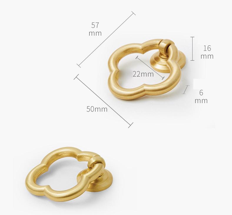 Elegant Gold Solid Brass Ring Pull Handles Four-Lobed Art Deco Cabinet Knobs Matte Finish Dressers Closets Sideboards Interior Decor Updates