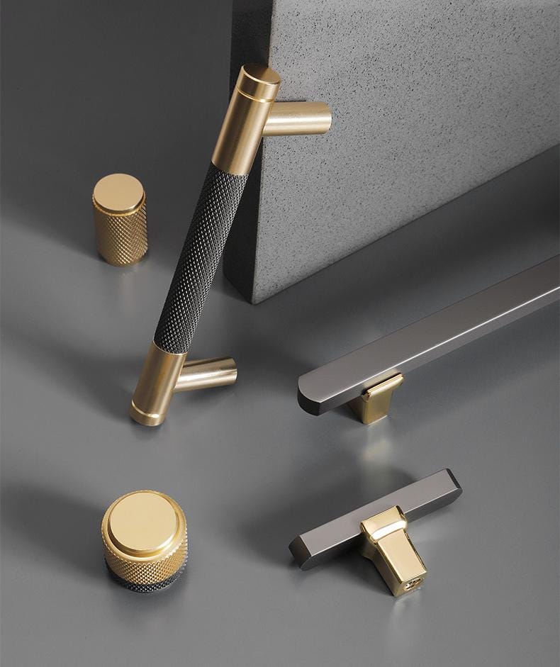 Modern Industrial Metal Cabinet Handles Knurled Gold Pulls Matte Grey Furniture Hardware Minimalist Drawer Knobs Kitchen Cupboard Handles