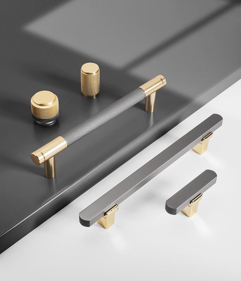 Modern Industrial Metal Cabinet Handles Knurled Gold Pulls Matte Grey Furniture Hardware Minimalist Drawer Knobs Kitchen Cupboard Handles