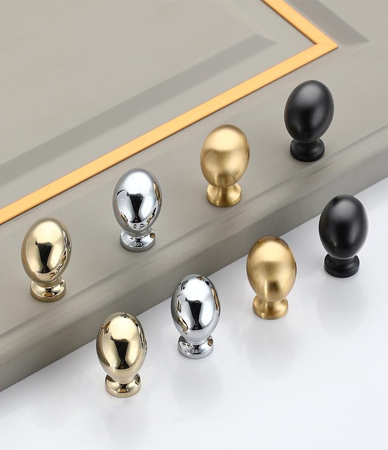 Modern Solid Brass Oval Cabinet Knobs Matte Gold Polished Gold Chrome Black Finishes Kitchen Closet Drawer Dresser Nightstand Furniture