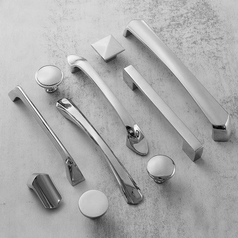 Sleek Chrome Solid Brass Cabinet Handles Knobs Modern Minimalist Design Kitchen Bathroom Dresser Drawers Furniture Renovation Projects