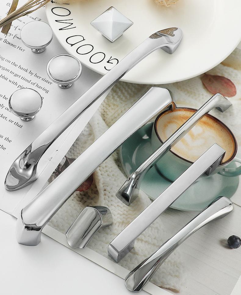 Sleek Chrome Solid Brass Cabinet Handles Knobs Modern Minimalist Design Kitchen Bathroom Dresser Drawers Furniture Renovation Projects