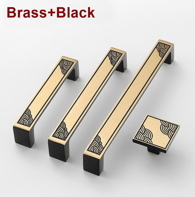 Oriental Cabinet Solid Brass Handles Knobs Geometric Asian Style Brass Gold Brown Drawer Pulls Dresser Wardrobe Closet Furniture Makeover