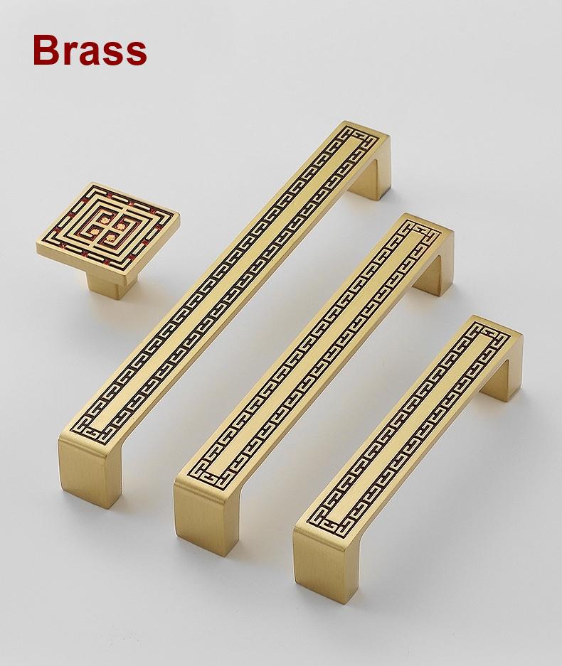 Oriental Cabinet Solid Brass Handles Knobs Geometric Asian Style Brass Gold Brown Drawer Pulls Dresser Wardrobe Closet Furniture Makeover