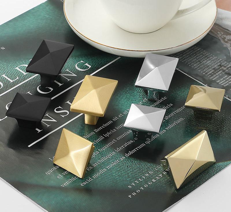Geometric Pyramid Solid Brass Cabinet Knobs Modern Gold Black Silver Diamond-Shaped Drawer Pulls Kitchen Closet Dresser Furniture