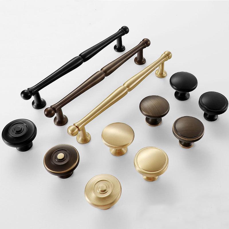 Transitional Cabinet Solid Brass Pulls Modern Vintage Style Knobs Handles Black Bronze Gold Kitchen Dresser Classic Furniture