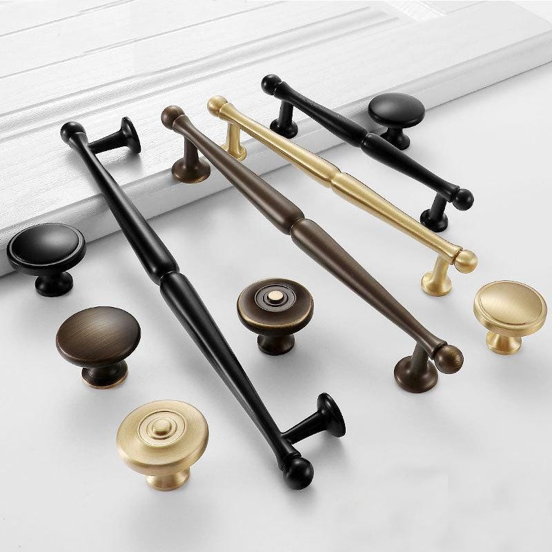 Transitional Cabinet Solid Brass Pulls Modern Vintage Style Knobs Handles Black Bronze Gold Kitchen Dresser Classic Furniture