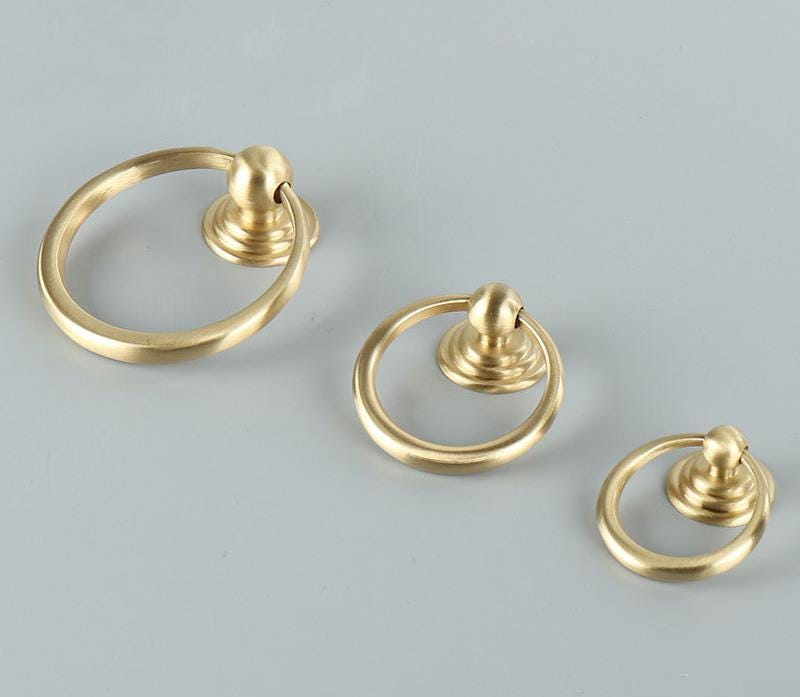 Gold Solid Brass Drop Pulls Ring Handles Classic Retro Vintage Cabinet Knobs Dresser Closet Kitchen Drawers Transitional Antique Furniture