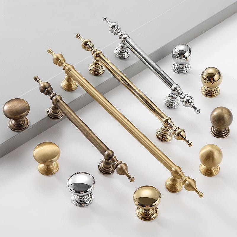 Classic Cabinet Solid Brass Knobs Pulls Vintage Gold Brass Chrome Handles Traditional Dresser Kitchen Closet Furniture Decor
