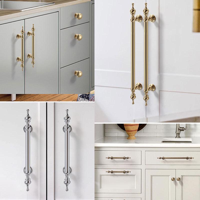 Classic Cabinet Solid Brass Knobs Pulls Vintage Gold Brass Chrome Handles Traditional Dresser Kitchen Closet Furniture Decor