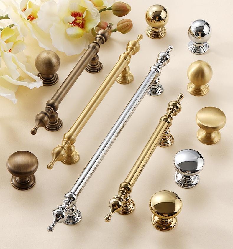 Classic Cabinet Solid Brass Knobs Pulls Vintage Gold Brass Chrome Handles Traditional Dresser Kitchen Closet Furniture Decor