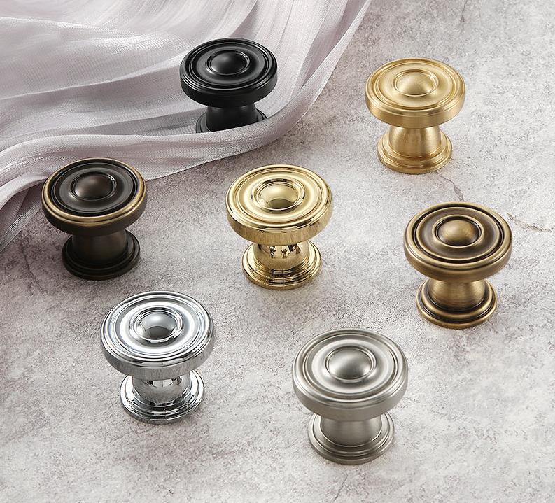 Classic Round Solid Brass Cabinet Knobs Traditional Drawer Pulls in Bronze Gold Black Chrome Nickel for Kitchen Dresser Furniture Upgrade