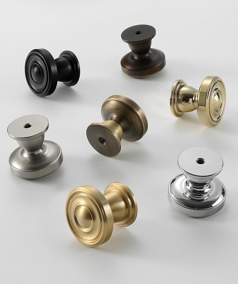 Classic Round Solid Brass Cabinet Knobs Traditional Drawer Pulls in Bronze Gold Black Chrome Nickel for Kitchen Dresser Furniture Upgrade