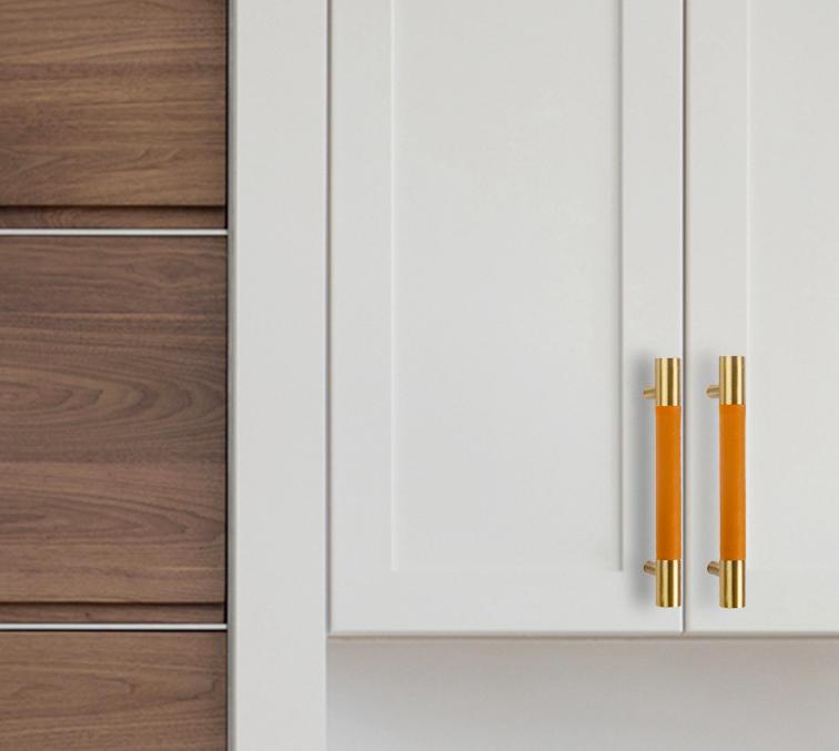 Modern Leather Cabinet Solid Brass Handles Gold Accents Dresser Drawers Kitchen Cupboards Furniture Makeover Scandinavian Minimalist Style