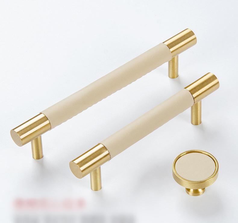 Modern Leather Cabinet Solid Brass Handles Gold Accents Dresser Drawers Kitchen Cupboards Furniture Makeover Scandinavian Minimalist Style