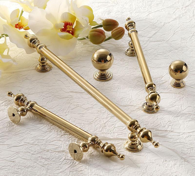 Luxury Classic Bright Gold Solid Brass Cabinet Handles Polished Baroque Style Dresser Wardrobe Kitchen Bathroom Furniture Knobs Drawer Pulls