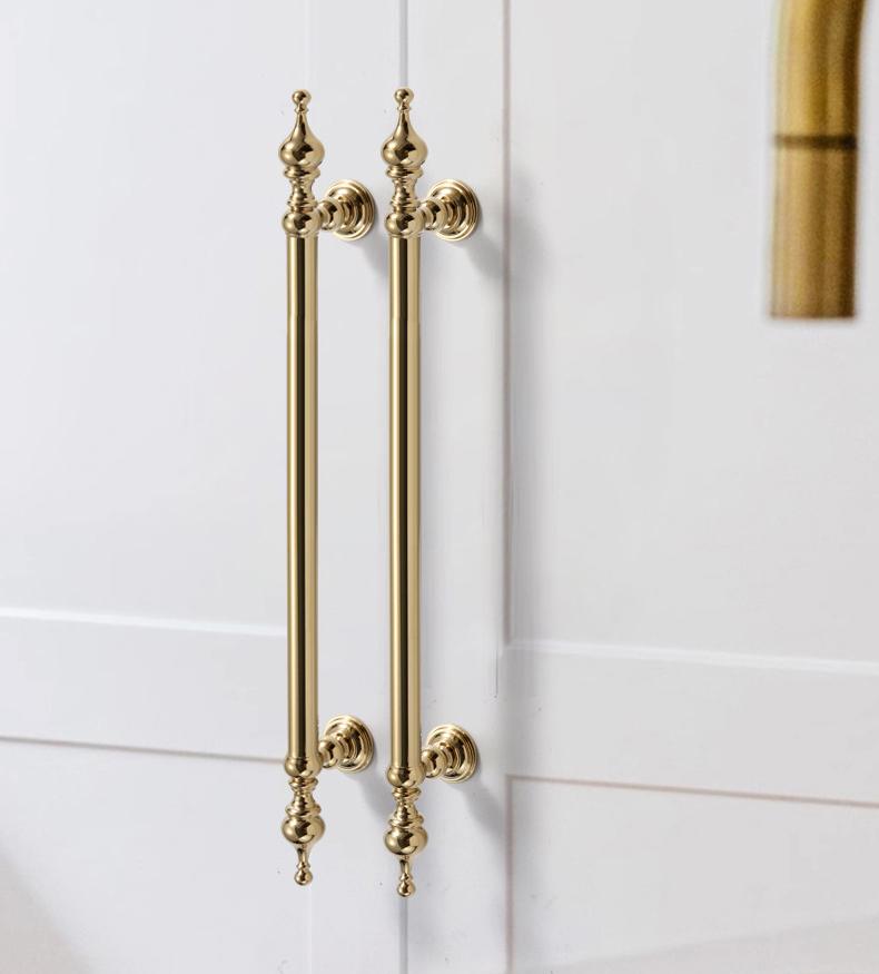 Luxury Classic Bright Gold Solid Brass Cabinet Handles Polished Baroque Style Dresser Wardrobe Kitchen Bathroom Furniture Knobs Drawer Pulls