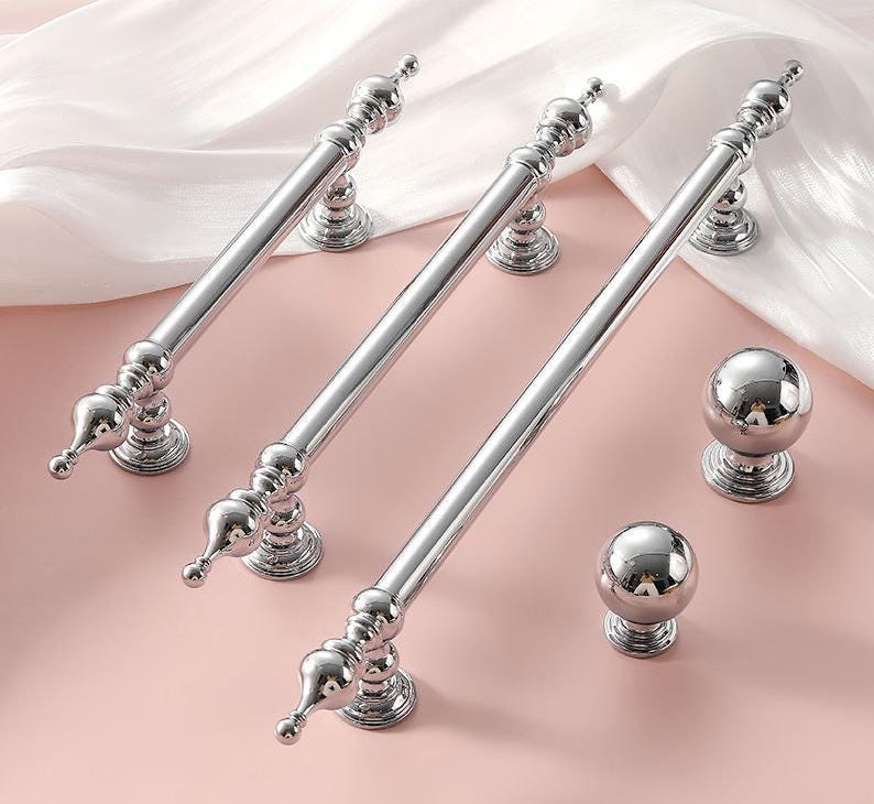 Chrome Baroque Cabinet Solid Brass Handles Knobs Wardrobe Dresser Kitchen Bathroom Furniture Polished Vintage Classic Luxury Style Finish