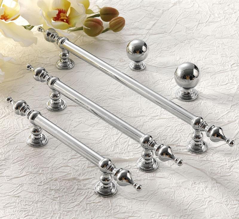 Solid Brass Ornate Cabinet Pulls & Knobs - Polished Silver Finish - #3 - 128mm / 1pc