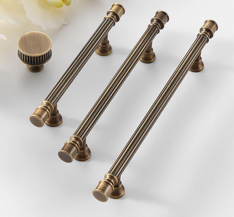 Antique Bronze Cabinet Solid Brass Handles Knobs Set Fluted Neoclassical Design Dresser Drawer Wardrobe Furniture Traditional Retro Style