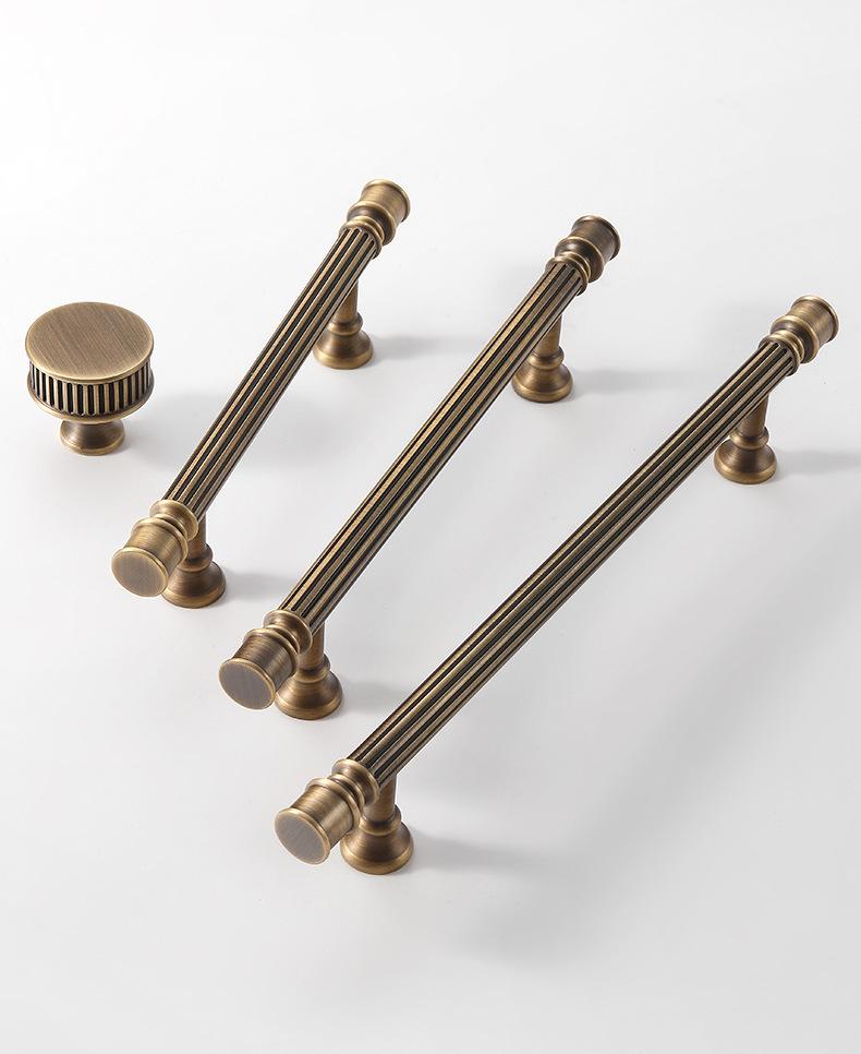Antique Bronze Cabinet Solid Brass Handles Knobs Set Fluted Neoclassical Design Dresser Drawer Wardrobe Furniture Traditional Retro Style