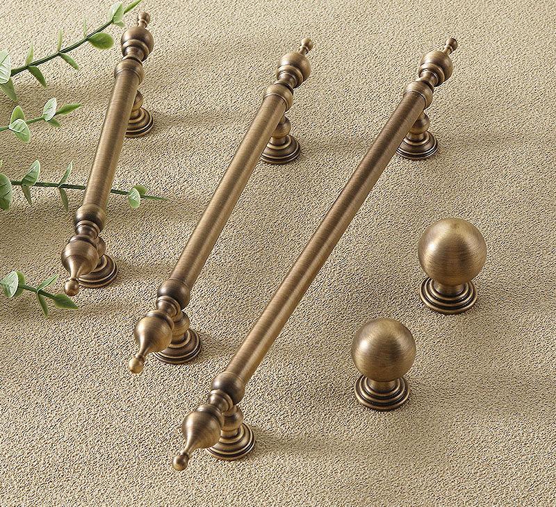 Antique Bronze Cabinet Solid Brass Handles Round Knobs Set Drawers Wardrobes Classic Vintage Style with Ornate Neoclassical Accents