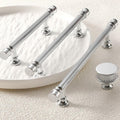 Chrome Cabinet Solid Brass Handles Knobs Set Modern Classic and Neoclassical Design with Grooved Luxury Details for Dressers and Wardrobes