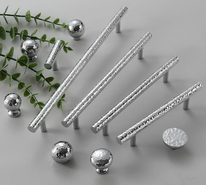 Hammered Chrome Cabinet Solid Brass Handles Knobs Set Modern Kitchen Drawer Furniture Polished Silver Loft Style With Ball And Bar Design