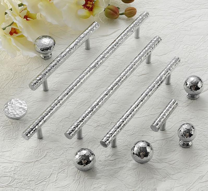 Hammered Chrome Cabinet Solid Brass Handles Knobs Set Modern Kitchen Drawer Furniture Polished Silver Loft Style With Ball And Bar Design