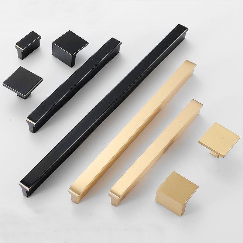 Modern Minimalist Matte Black Gold Solid Brass Cabinet Handles Drawer Pulls Set for Kitchen Closet Dresser in Industrial Square Style