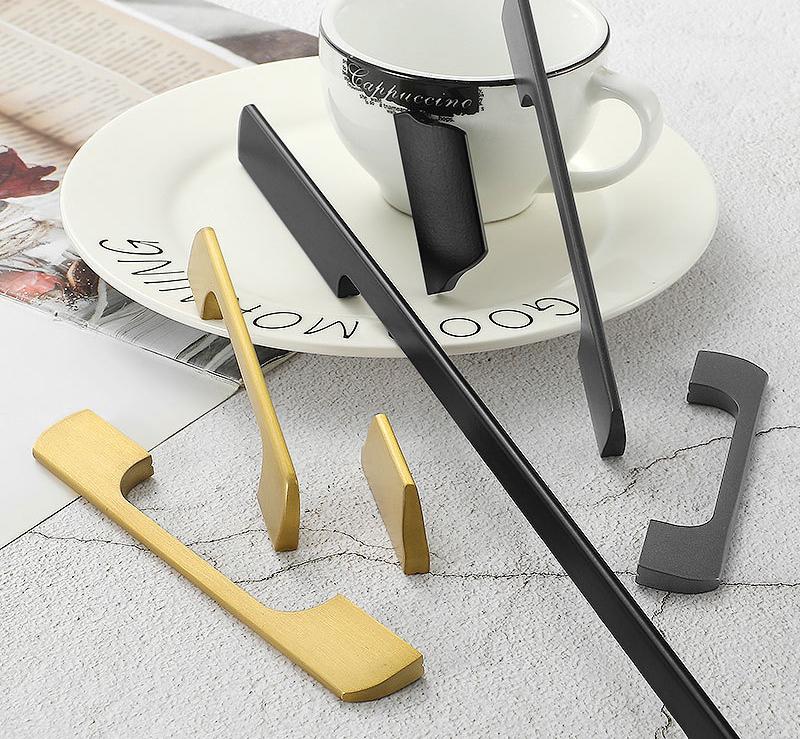 Solid Brass Minimalist Cabinet Pulls & Knobs - Brushed Gold Finish - #1 Black / 1pc