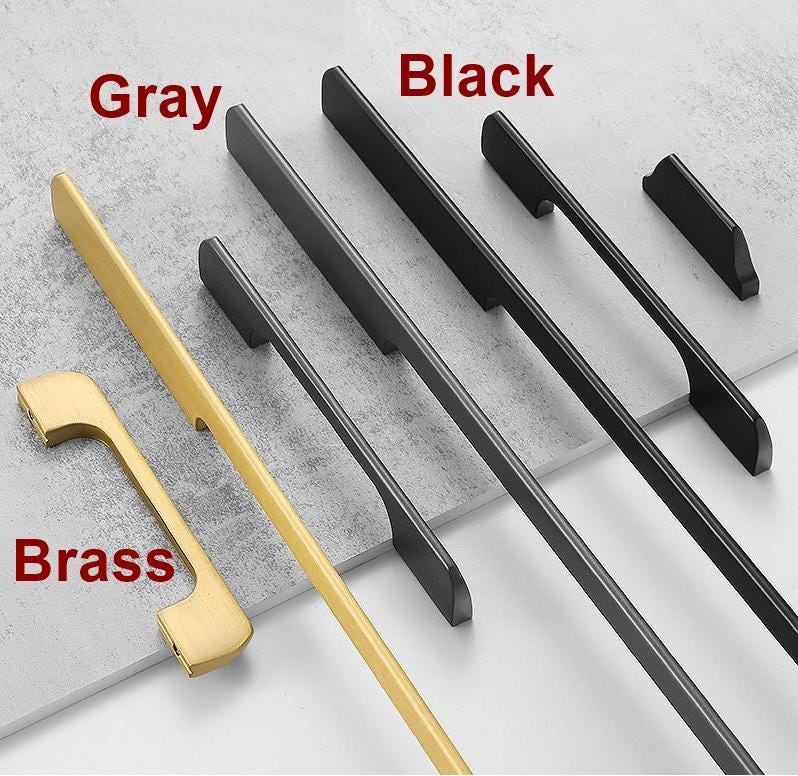 Minimalist Solid Brass Cabinet Pulls Drawer Handles Matte Black Graphite Gray Brushed Gold Modern Kitchen Wardrobe Dresser Office Furniture