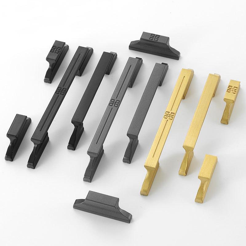 Oriental Inspired Modern Solid Brass Cabinet Pulls Matte Black Gunmetal Brushed Gold Symbolic Detailing Kitchen Drawer Wardrobe Furniture