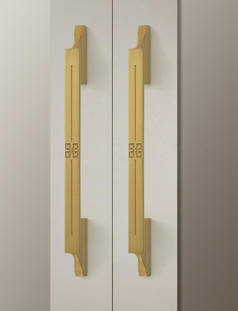 Oriental Inspired Modern Solid Brass Cabinet Pulls Matte Black Gunmetal Brushed Gold Symbolic Detailing Kitchen Drawer Wardrobe Furniture
