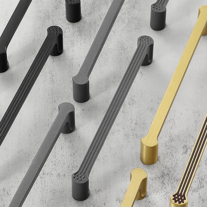 Minimalist Solid Brass Cabinet Handles Japanese Inspired Detailing Matte Black Graphite Gray Brushed Gold Drawers Kitchen Wardrobe Furniture